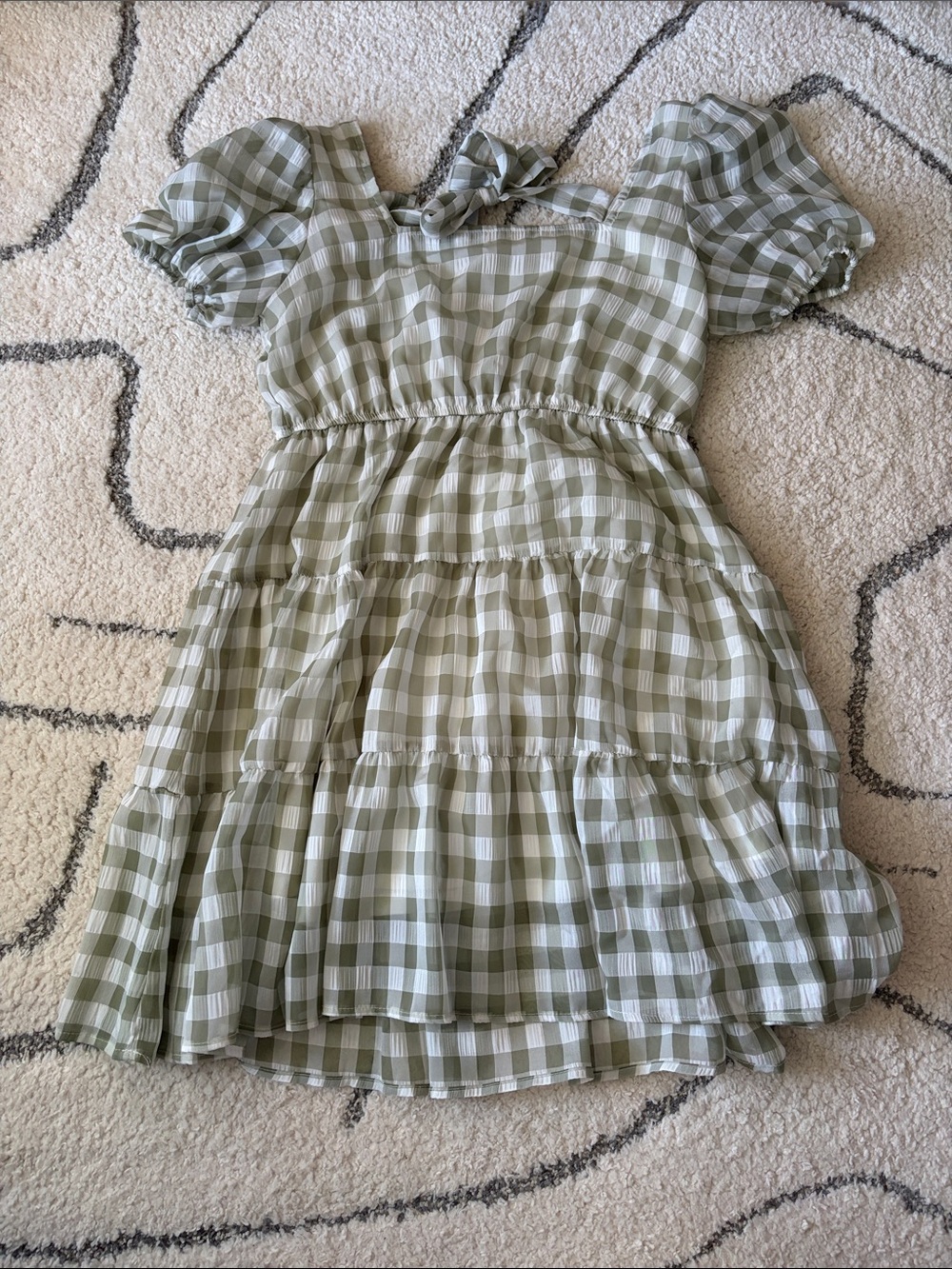 Blu Pepper Sage Green Gingham Tiered Dress